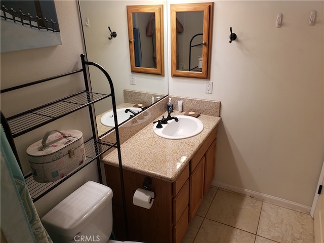 bathroom featuring tile patterned flooring, vanity, and toilet