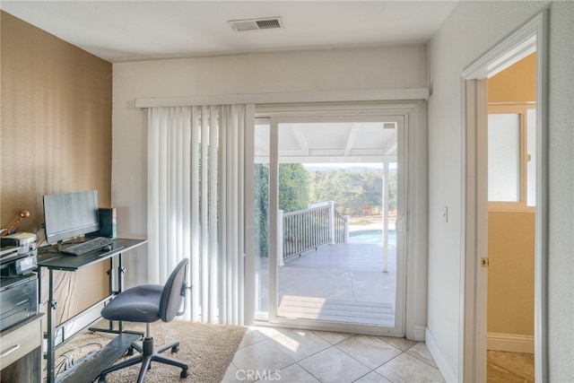 view of tiled home office