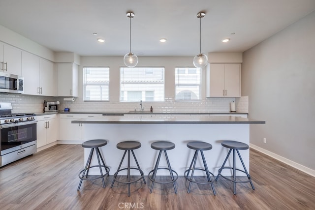 kitchen featuring white cabinetry, light hardwood / wood-style flooring, and stainless steel appliances