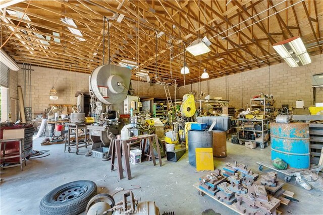 garage featuring a workshop area