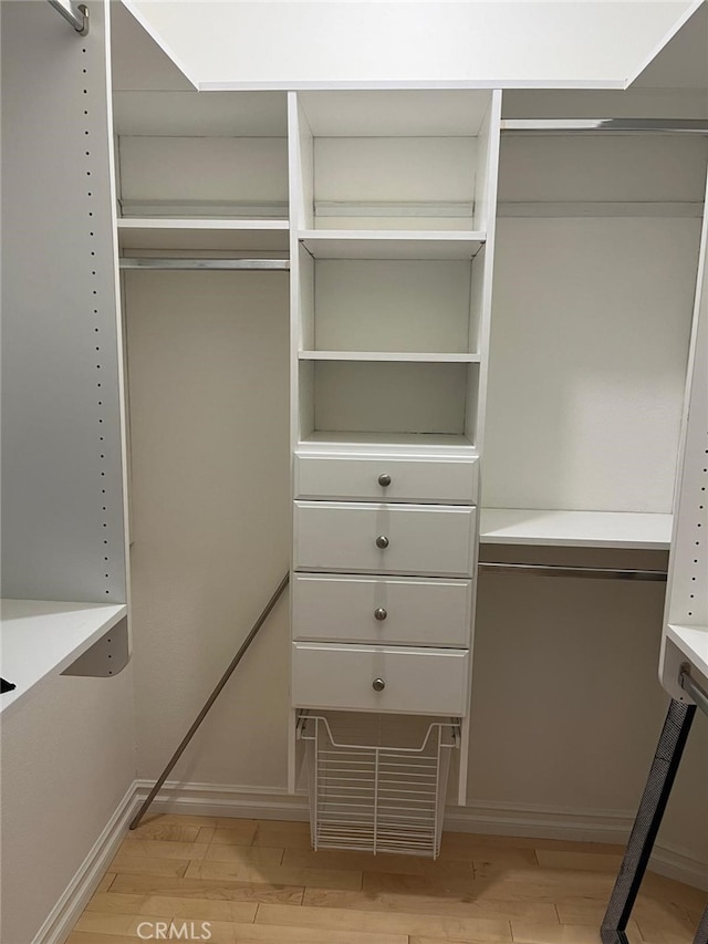 spacious closet with light wood-type flooring