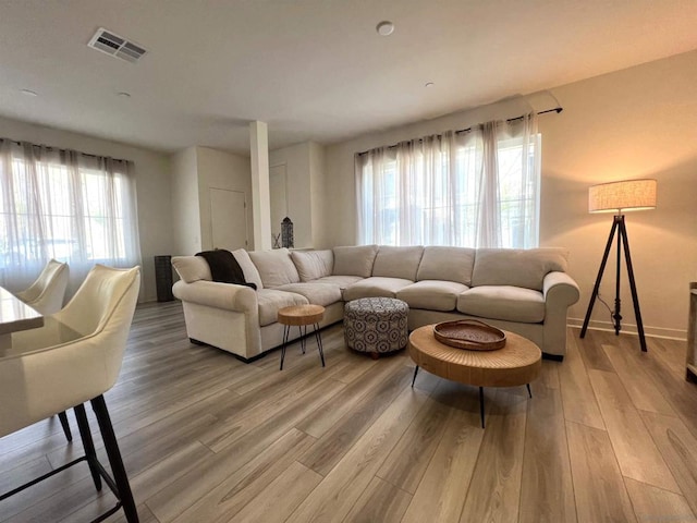 living room with hardwood / wood-style flooring