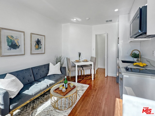 living room featuring sink and wood-type flooring