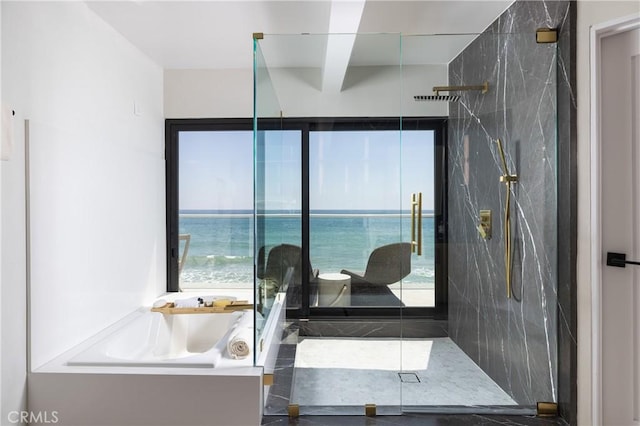 35651 Beach Rd, Dana Point, CA 92624 - full bath featuring a marble finish shower, a garden tub, and healthy amount of natural light