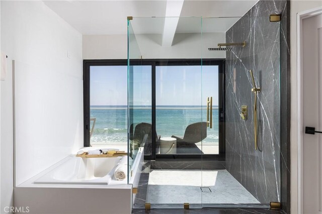 35651 Beach Rd, Dana Point, CA 92624 - full bathroom with a bath and a marble finish shower