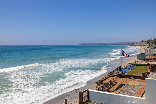 view of water feature with a view of the beach