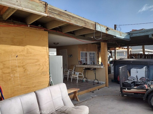 view of patio featuring a hot tub