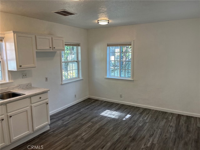 kitchen featuring white cabinets, dark hardwood / wood-style floors, and a healthy amount of sunlight