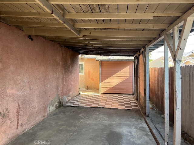 view of patio with a shed