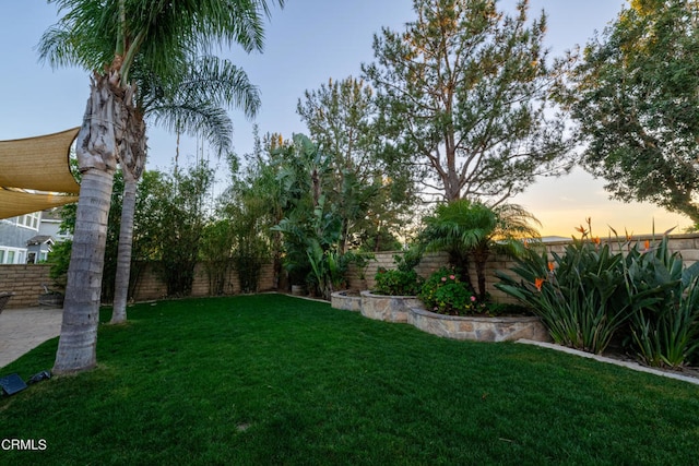 view of yard at dusk