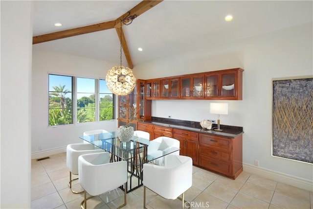 4347 Canyon View Ln, Palos Verdes Peninsula, CA 90274 - dining area with a chandelier, light tile patterned flooring, and recessed lighting