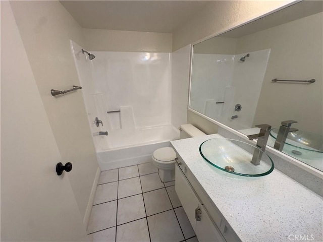 full bathroom featuring tile patterned flooring, vanity, shower / bathtub combination, and toilet