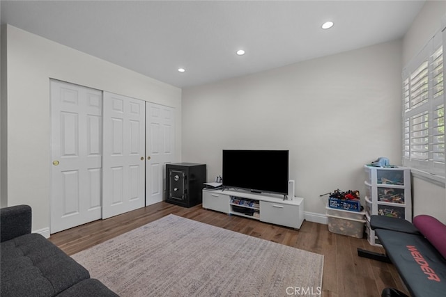 living room featuring dark hardwood / wood-style flooring