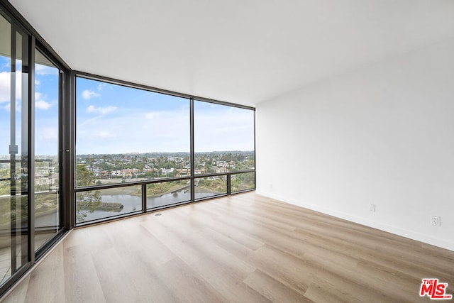 empty room with light hardwood / wood-style floors, plenty of natural light, and expansive windows