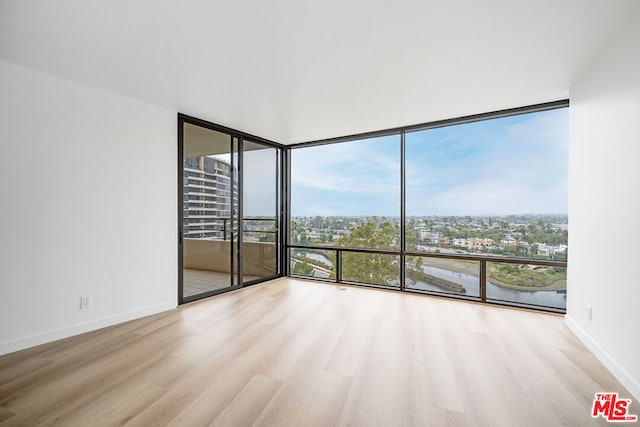 spare room featuring light hardwood / wood-style floors and expansive windows