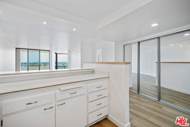 bathroom with hardwood / wood-style flooring and vanity