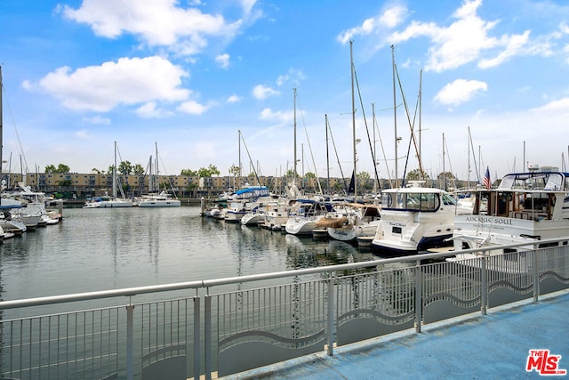 view of dock with a water view