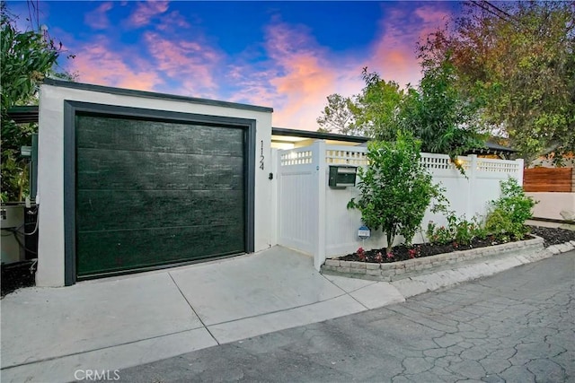 exterior space with a garage