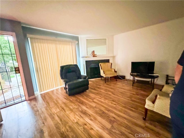 living area with hardwood / wood-style floors