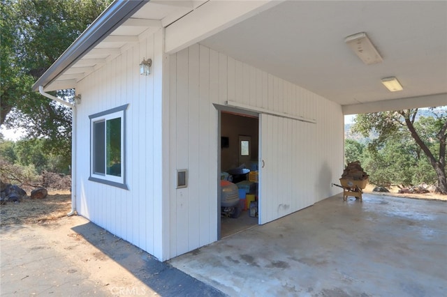 garage with wood walls