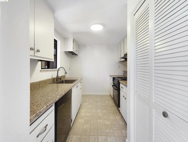 kitchen featuring white cabinets, sink, and black appliances