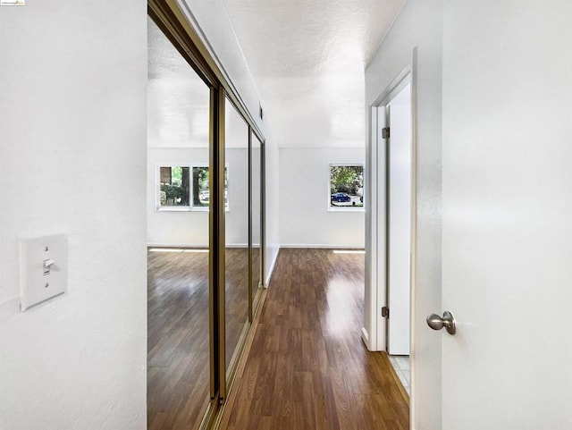 hallway with a healthy amount of sunlight and wood-type flooring