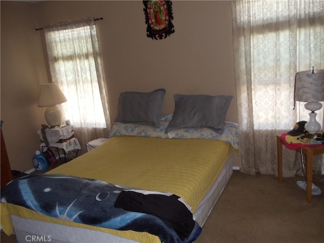 bedroom with carpet flooring and multiple windows