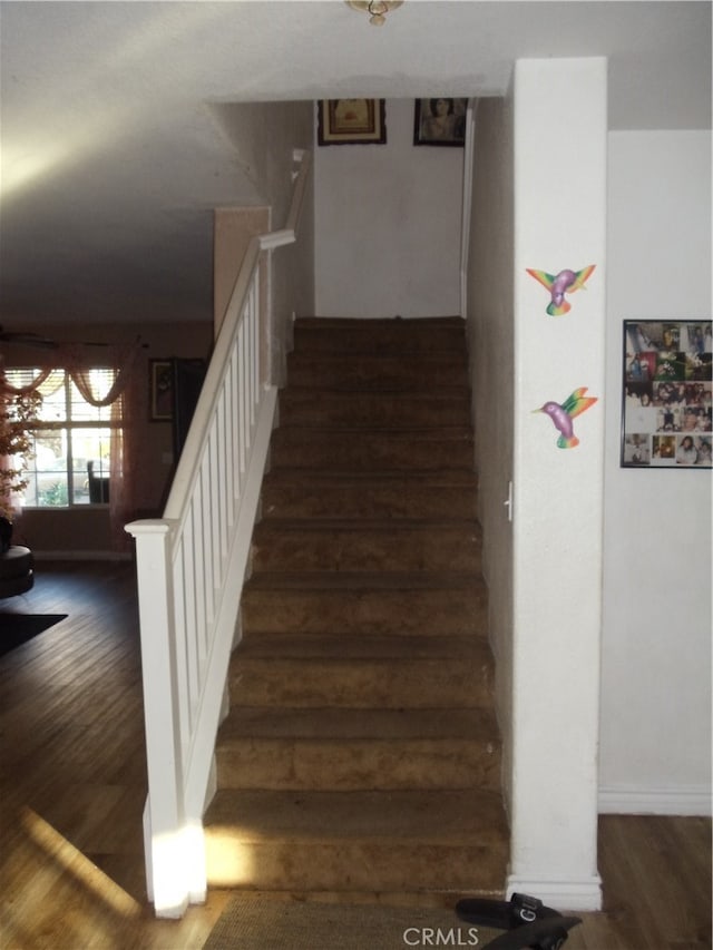 stairs featuring wood-type flooring