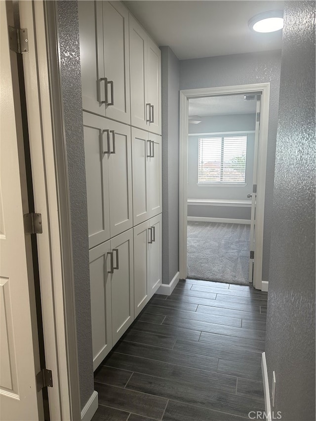 hall featuring dark wood-type flooring