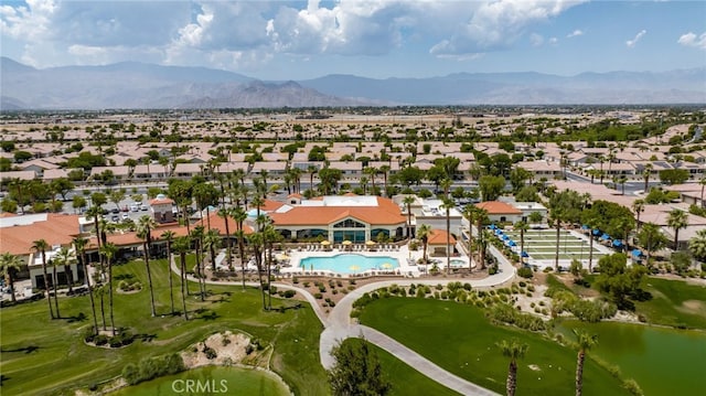 drone / aerial view featuring a mountain view