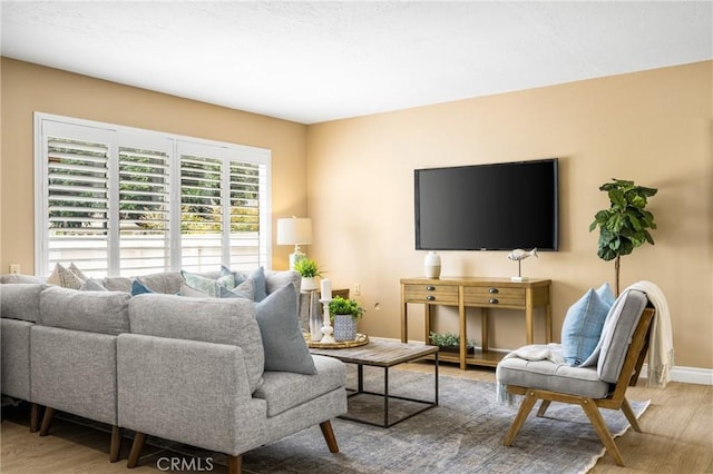 living room with wood finished floors and baseboards