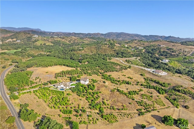 birds eye view of property featuring a mountain view and a rural view