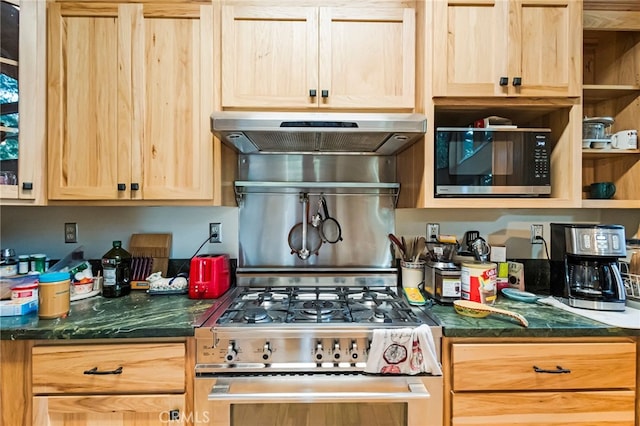 kitchen featuring stove and light brown cabinets