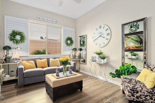 sitting room featuring hardwood / wood-style flooring and ceiling fan