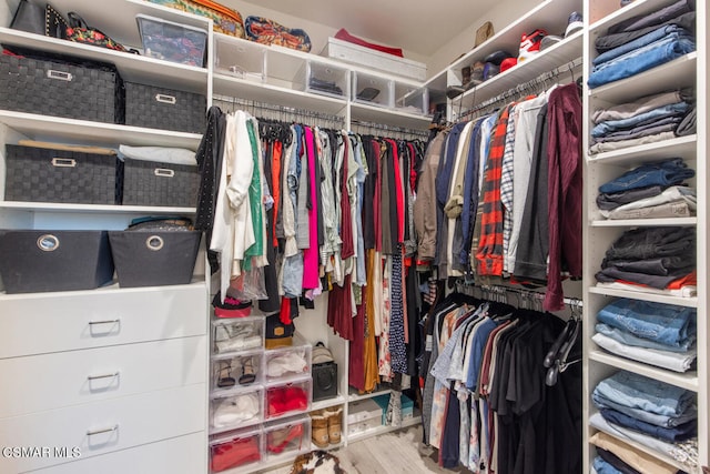 spacious closet with light hardwood / wood-style flooring