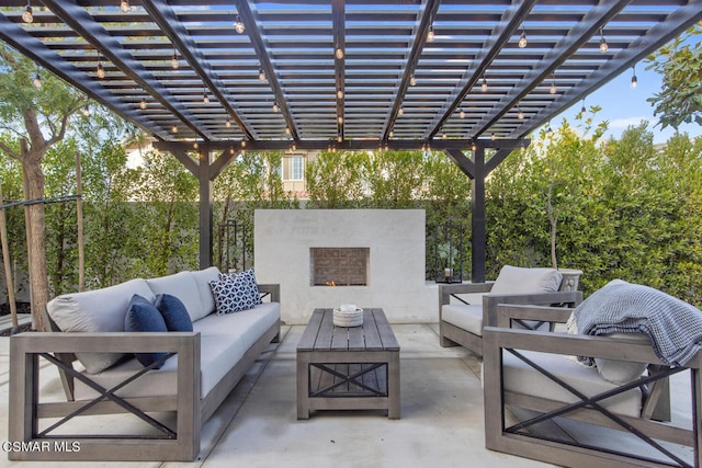 view of patio / terrace with outdoor lounge area and a pergola