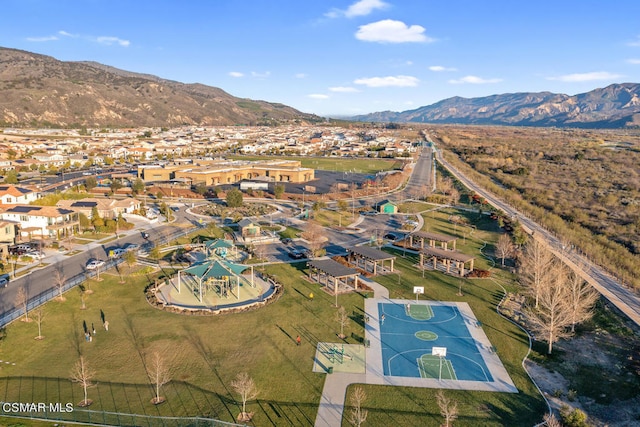 drone / aerial view with a mountain view