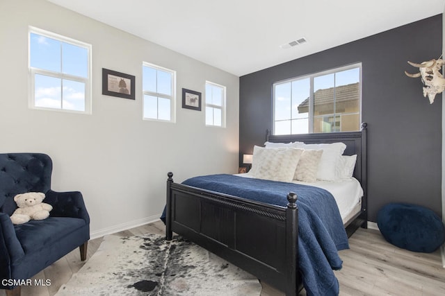 bedroom with light hardwood / wood-style floors