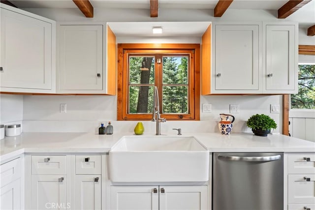 kitchen featuring dishwasher, sink, and white cabinetry