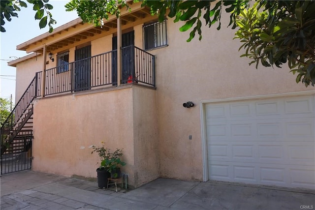 view of building exterior featuring a garage