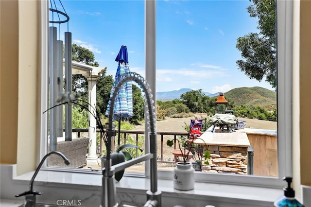 interior space featuring a mountain view