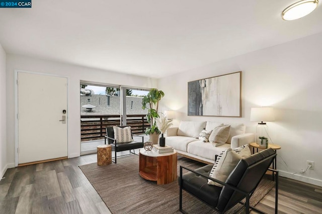 living room featuring dark wood-type flooring