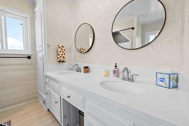 bathroom featuring vanity and hardwood / wood-style flooring