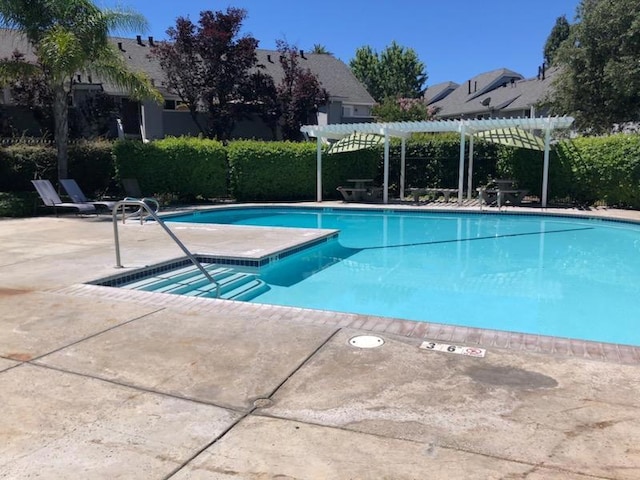 view of swimming pool featuring a patio area and a pergola