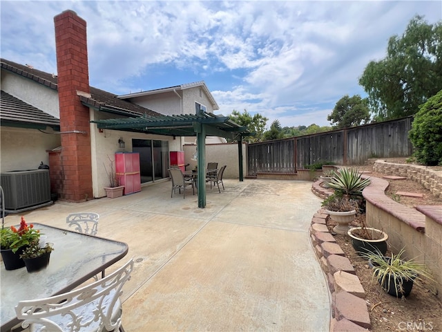 view of patio featuring central AC unit and a pergola