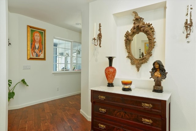 interior space with dark hardwood / wood-style flooring