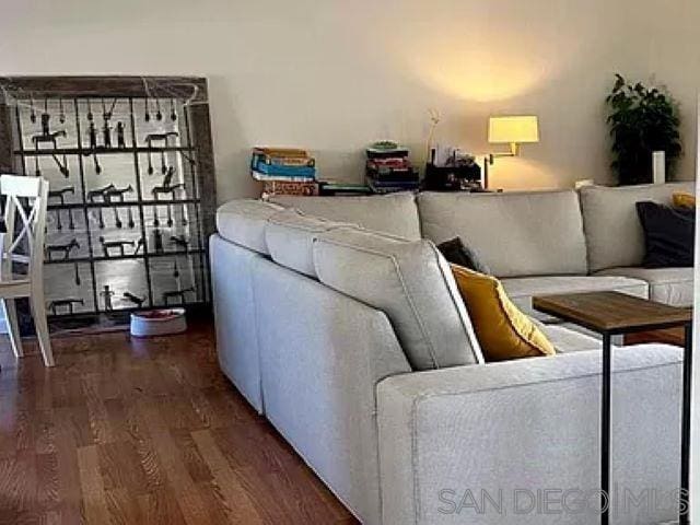 living room with dark hardwood / wood-style floors