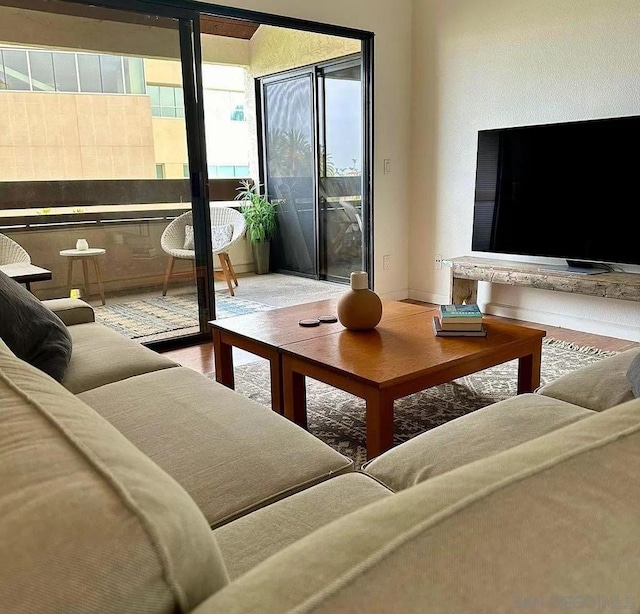 living room with hardwood / wood-style floors