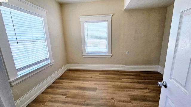 unfurnished room featuring a wealth of natural light and hardwood / wood-style flooring