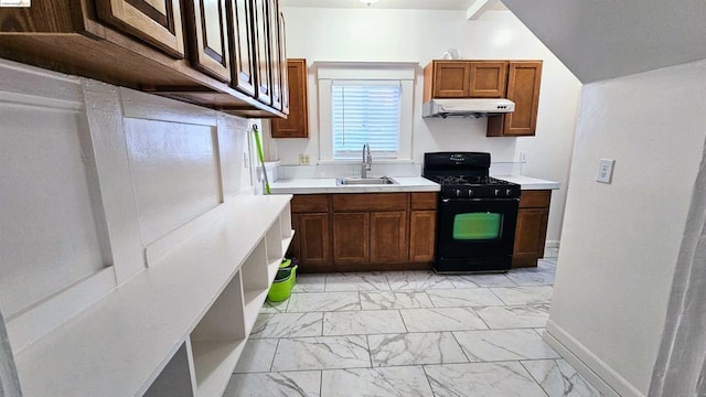 kitchen with black range with gas stovetop and sink